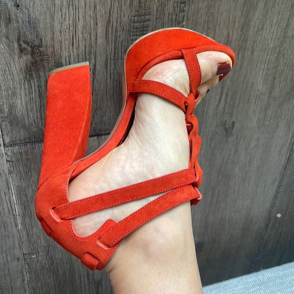 Casadei orange sueded Platform sandals size 6 - Picture 10 of 17